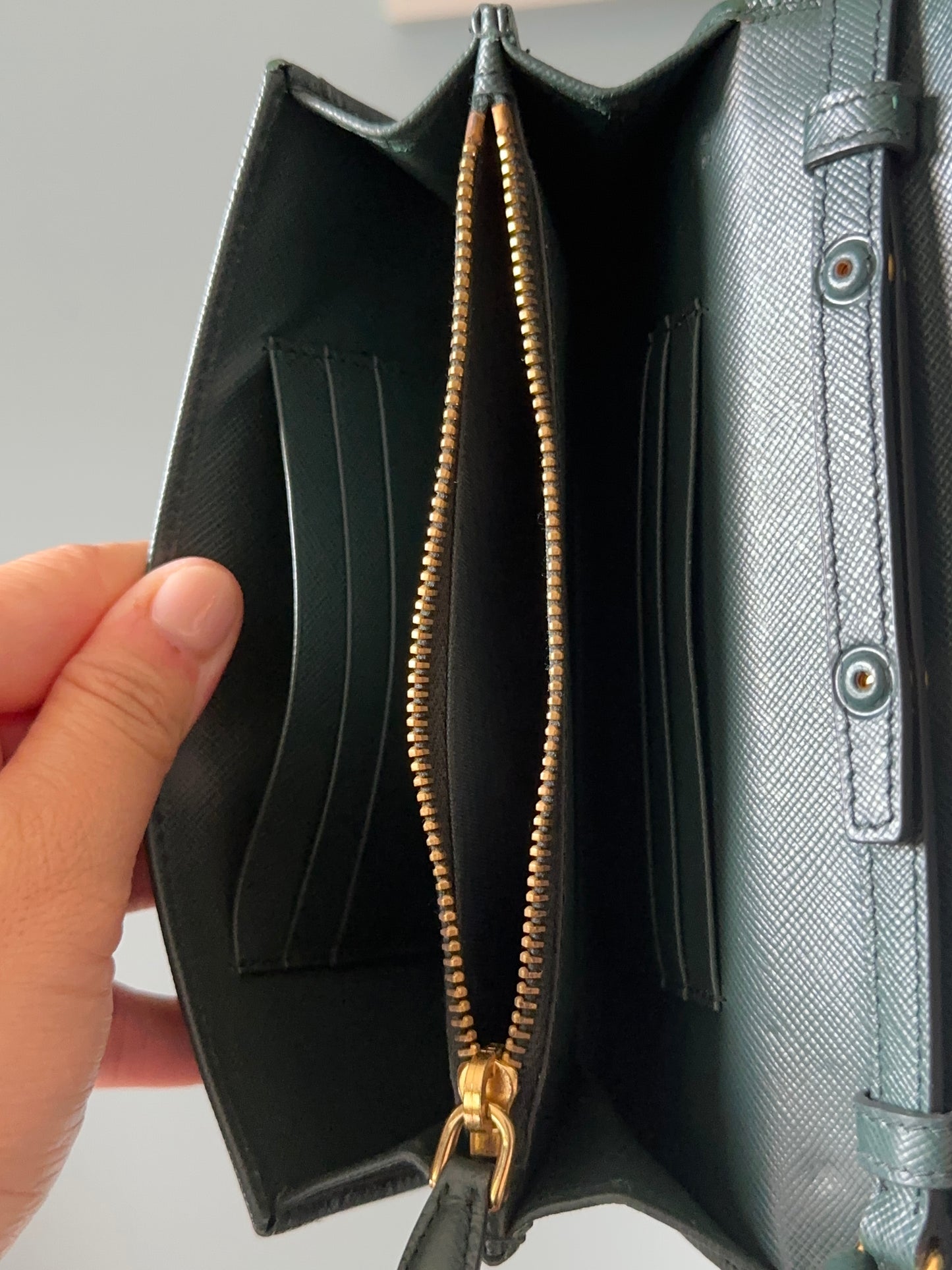 Prada Emerald Green Saffiano Continental Wallet on Strap