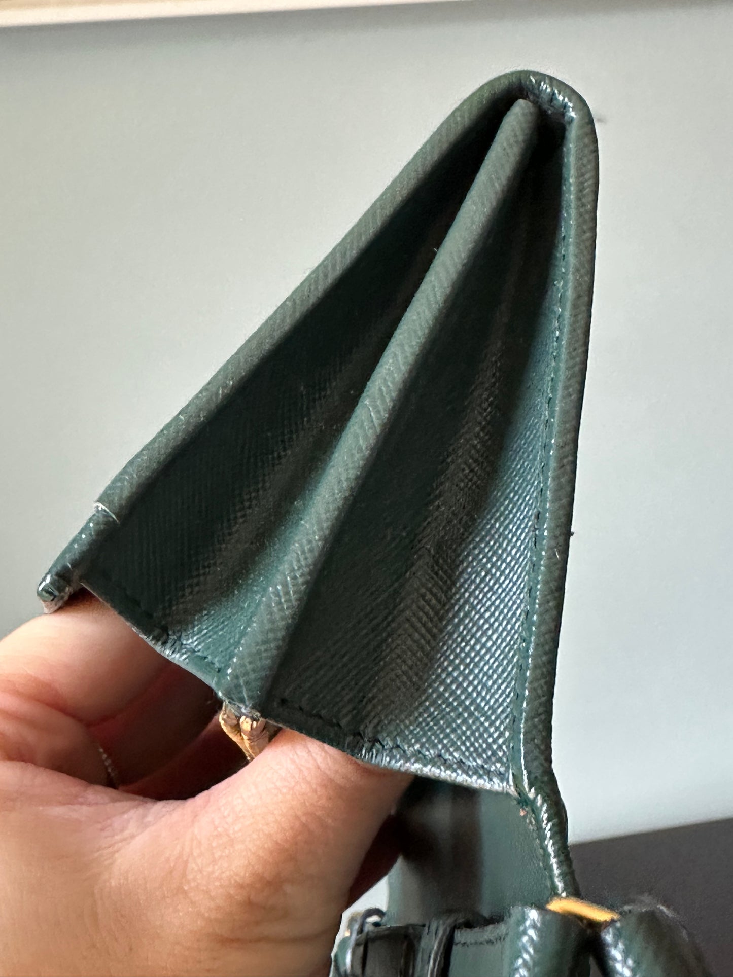 Prada Emerald Green Saffiano Continental Wallet on Strap