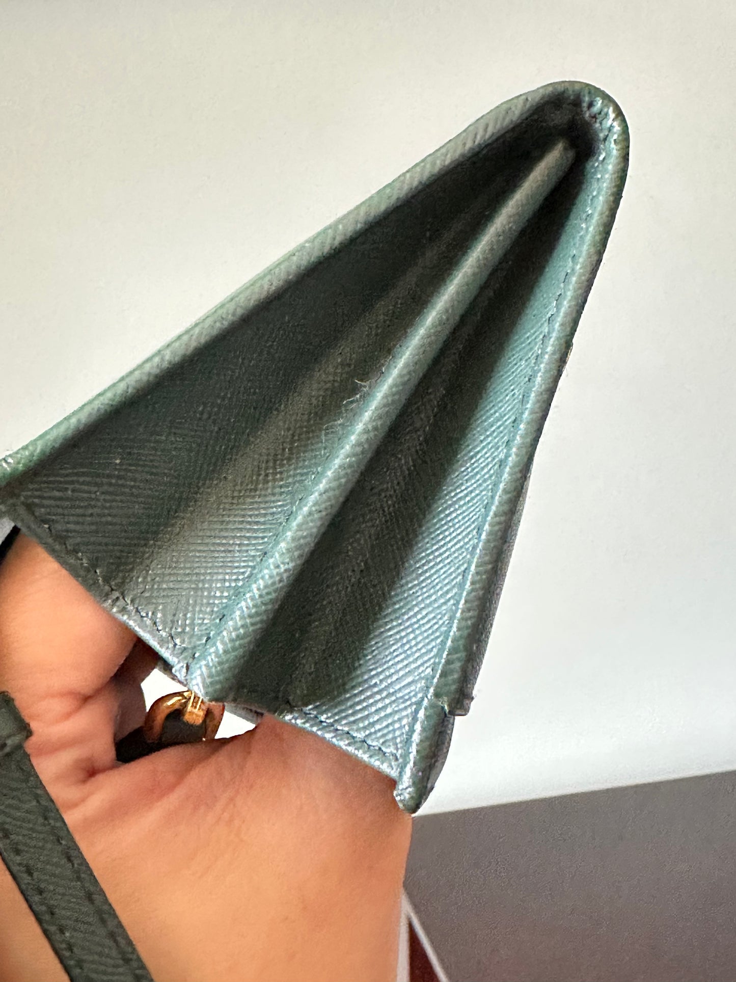 Prada Emerald Green Saffiano Continental Wallet on Strap