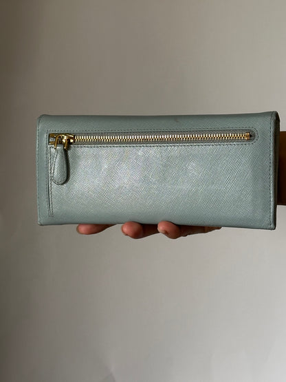 Prada Baby Blue Saffiano Continental Wallet with Chain