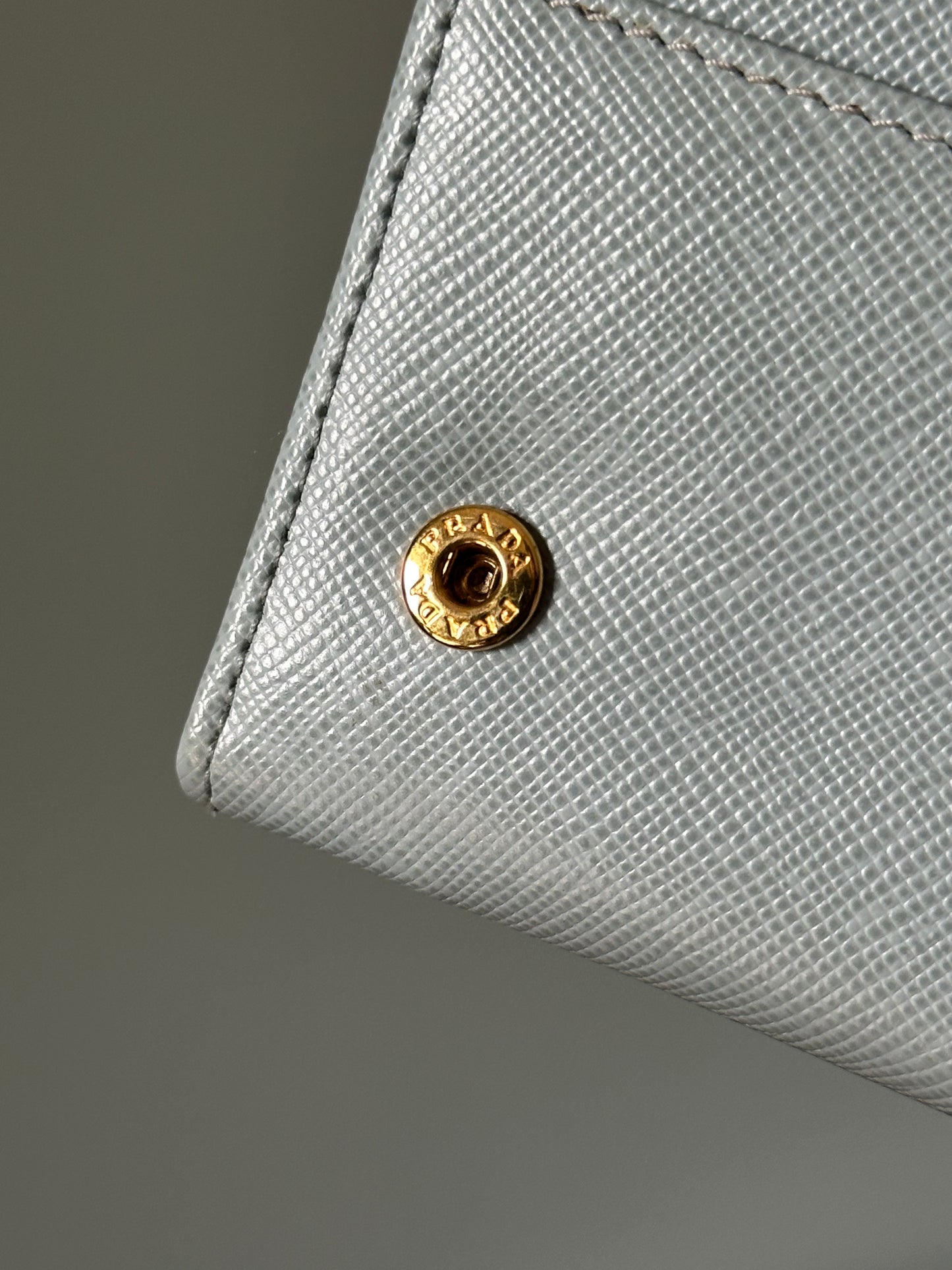 Prada Baby Blue Saffiano Continental Wallet with Chain