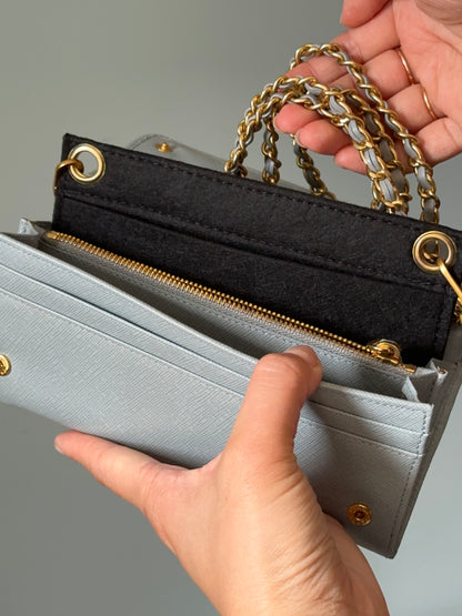 Prada Baby Blue Saffiano Continental Wallet with Chain