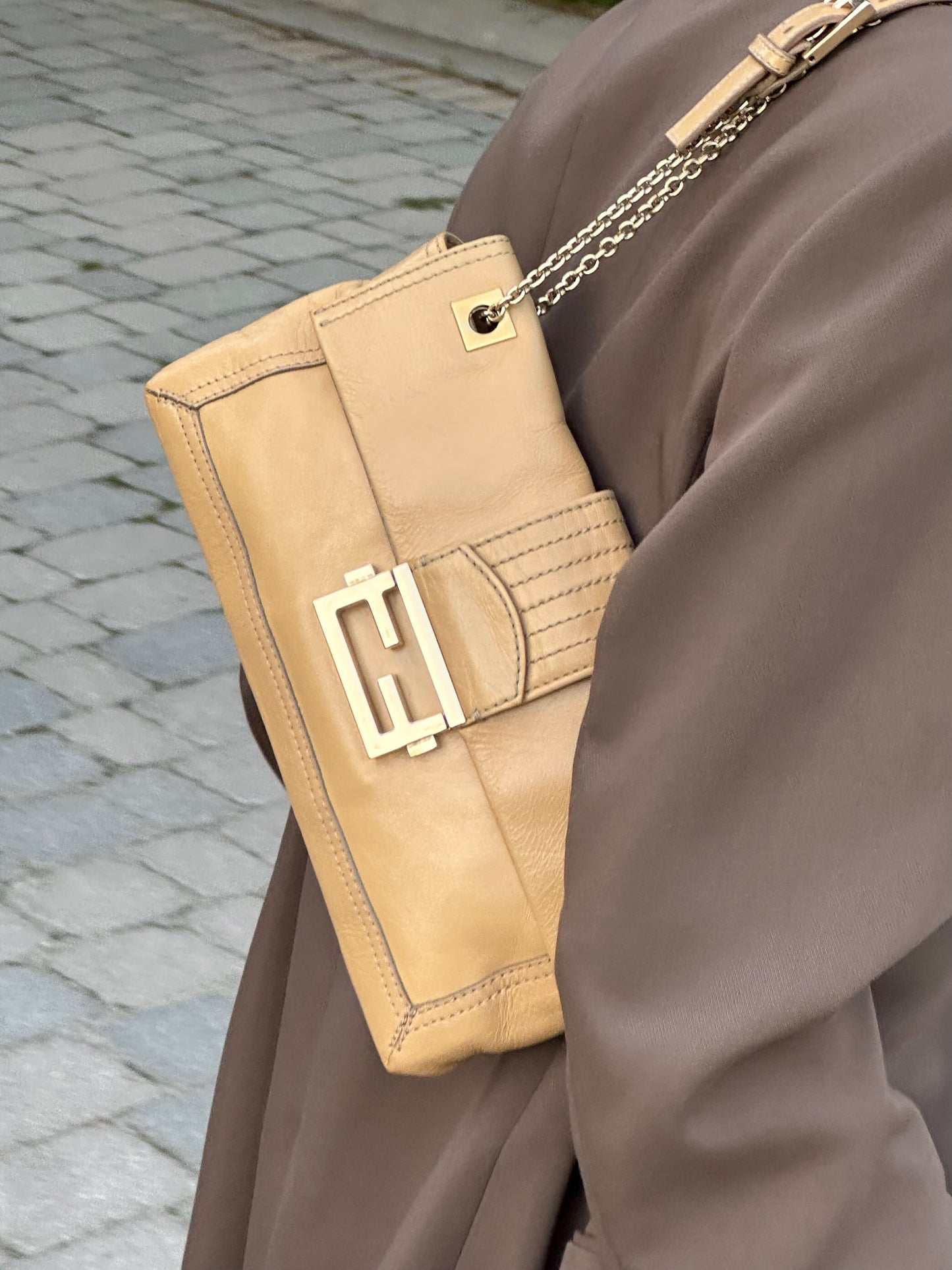 Fendi Lambskin Sand Beige Baguette Convertible Bag
