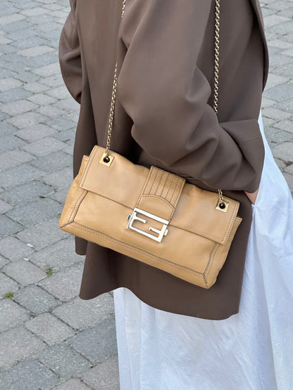 Fendi Lambskin Sand Beige Baguette Convertible Bag