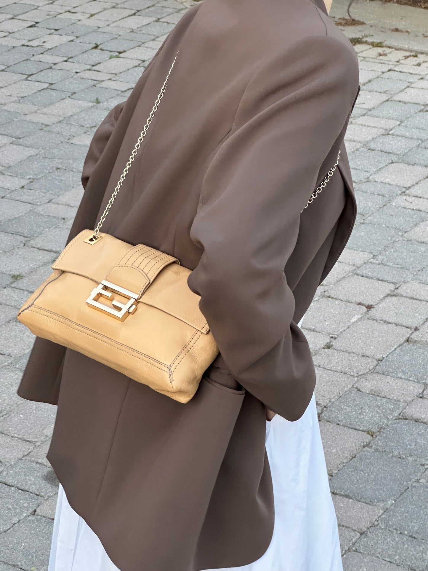 Fendi Lambskin Sand Beige Baguette Convertible Bag
