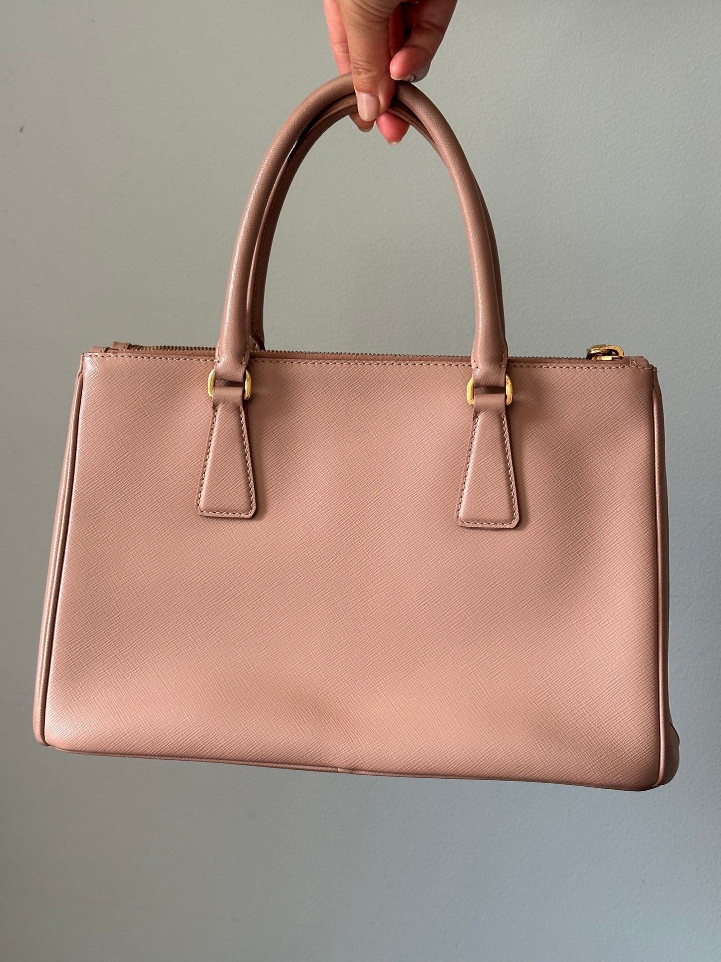 Prada Beige Saffiano Leather Double Zip Galleria Tote with Strap