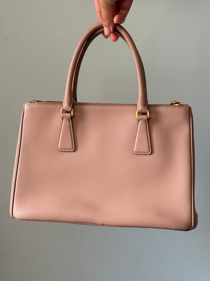 Prada Beige Saffiano Leather Double Zip Galleria Tote with Strap