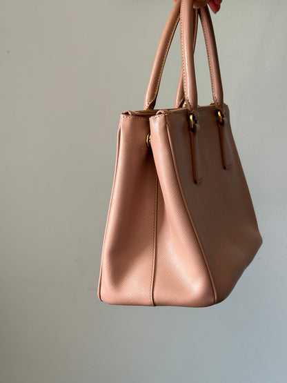 Prada Beige Saffiano Leather Double Zip Galleria Tote with Strap