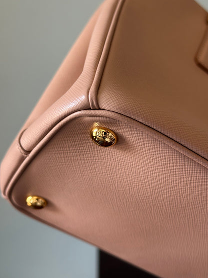 Prada Beige Saffiano Leather Double Zip Galleria Tote with Strap