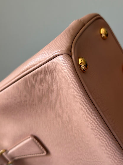Prada Beige Saffiano Leather Double Zip Galleria Tote with Strap