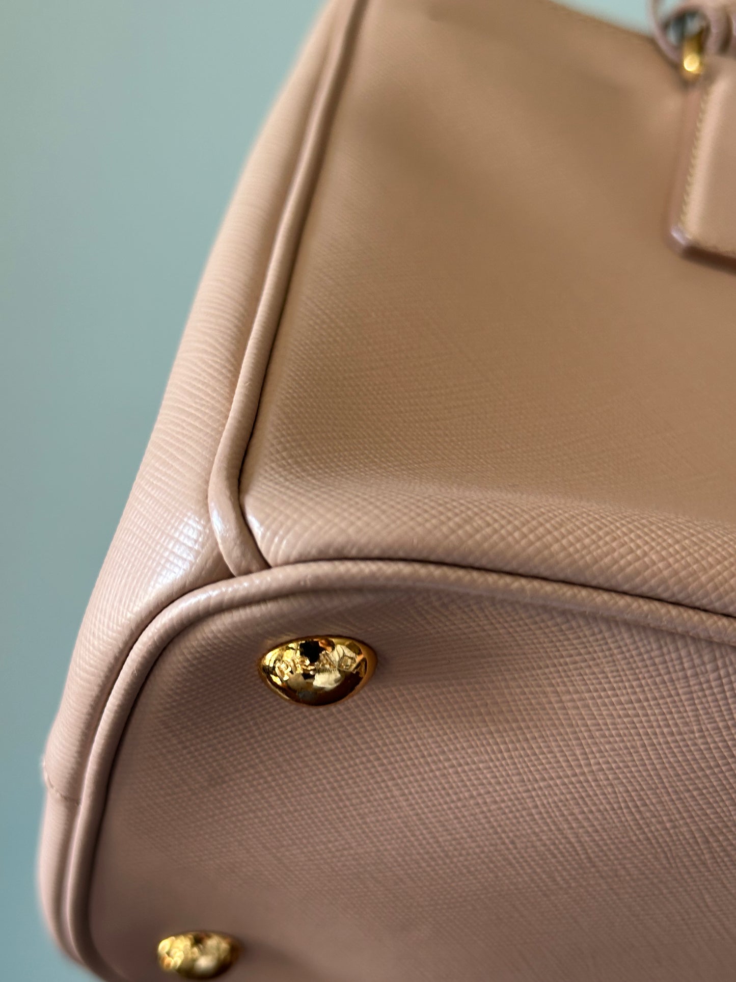Prada Beige Saffiano Leather Double Zip Galleria Tote with Strap