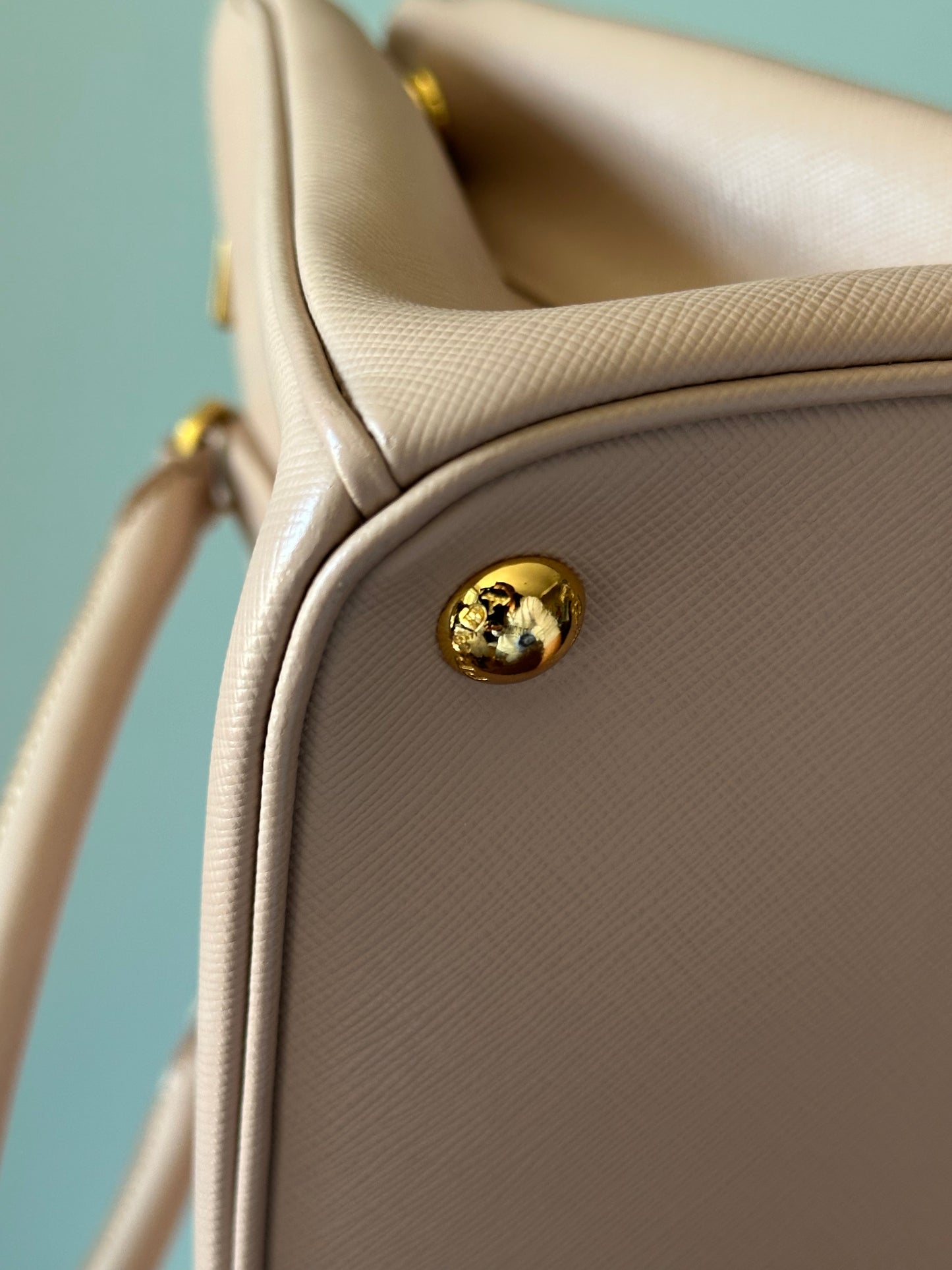 Prada Beige Saffiano Leather Double Zip Galleria Tote with Strap