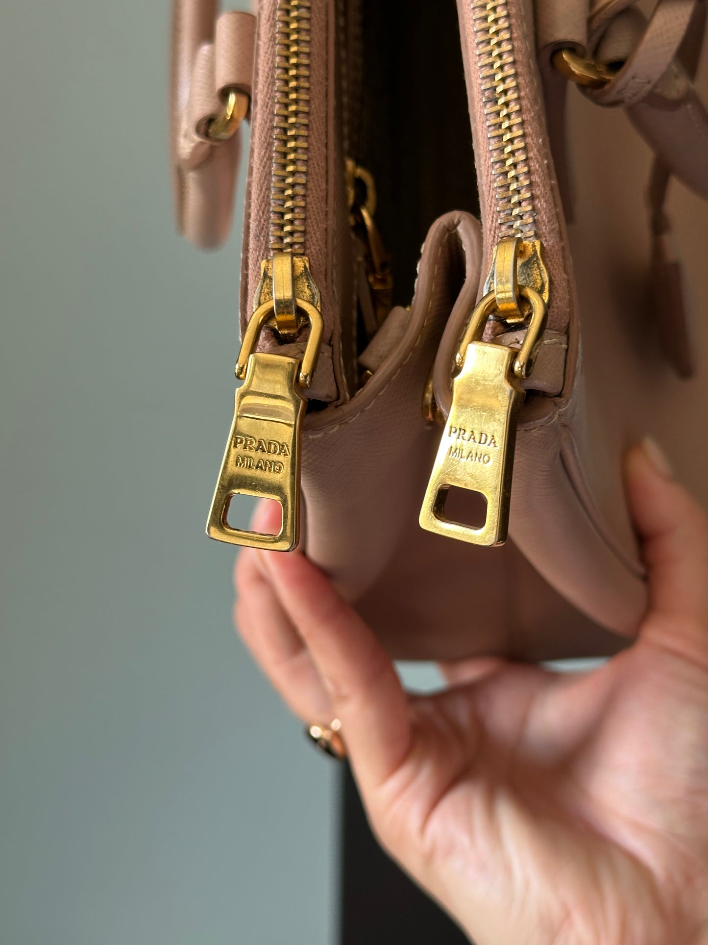 Prada Beige Saffiano Leather Double Zip Galleria Tote with Strap