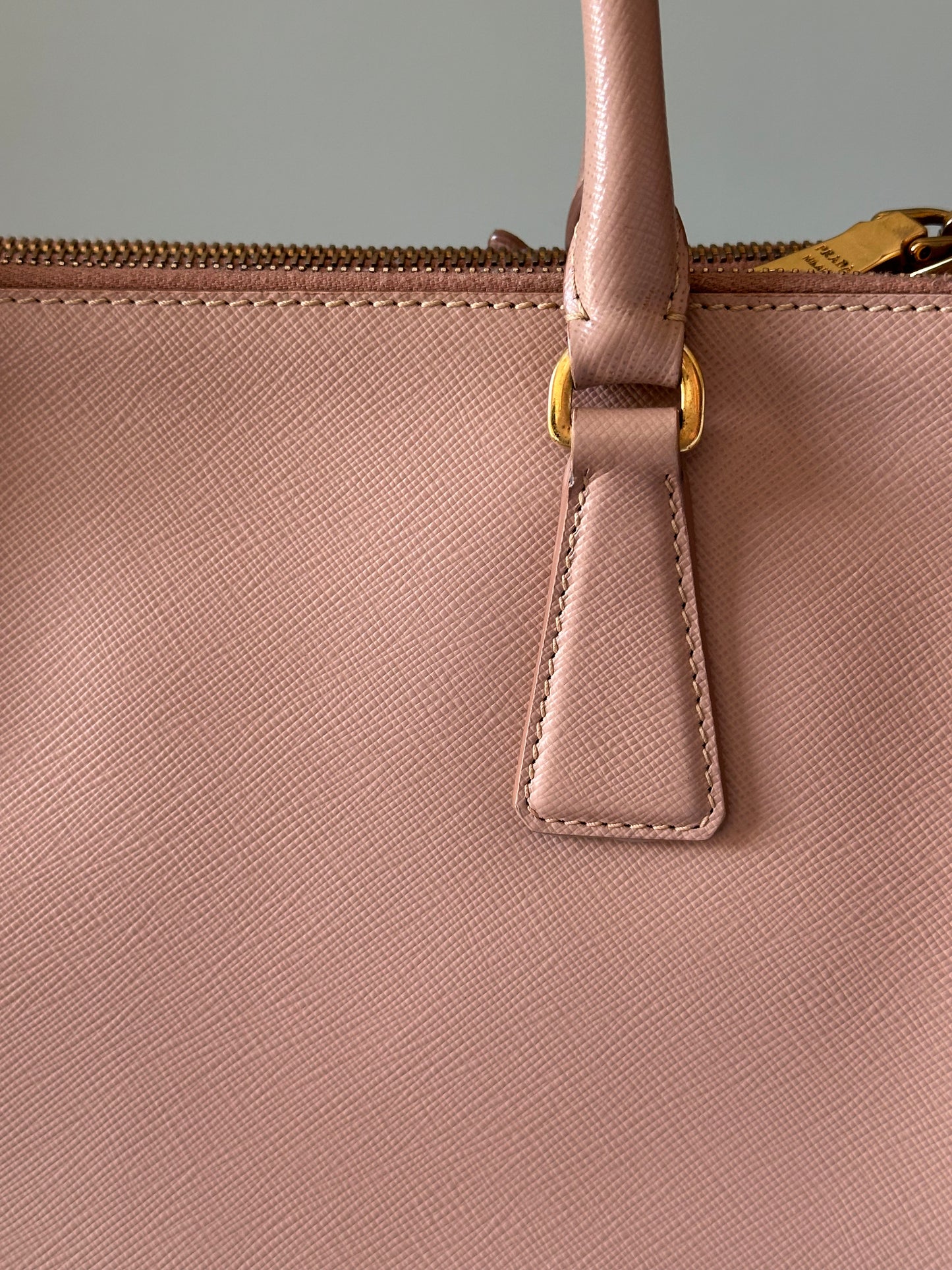 Prada Beige Saffiano Leather Double Zip Galleria Tote with Strap
