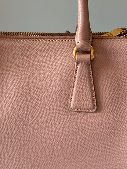 Prada Beige Saffiano Leather Double Zip Galleria Tote with Strap
