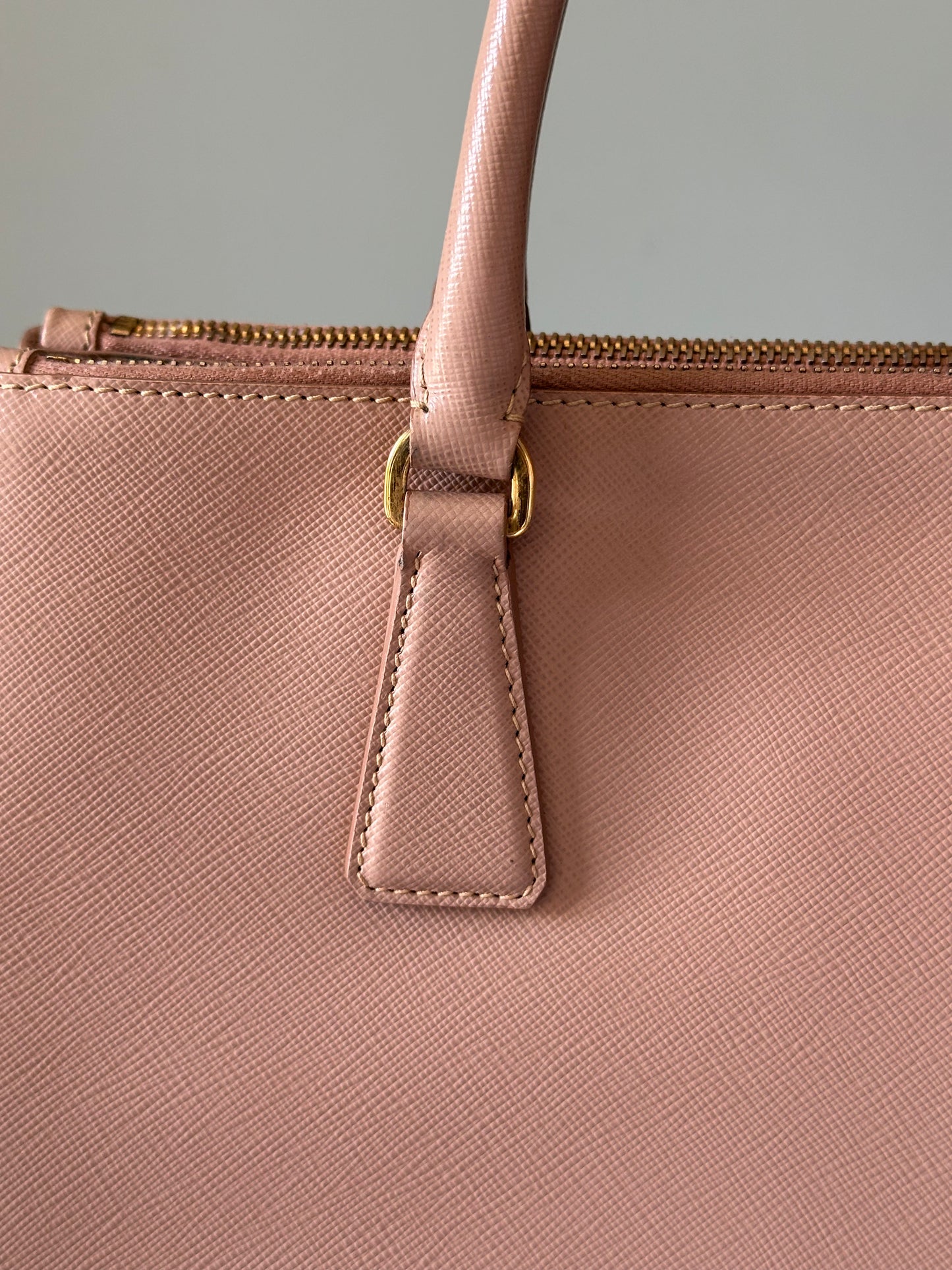 Prada Beige Saffiano Leather Double Zip Galleria Tote with Strap
