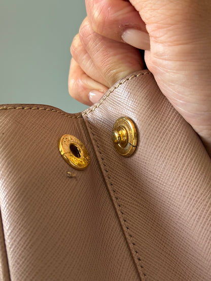 Prada Beige Saffiano Leather Double Zip Galleria Tote with Strap