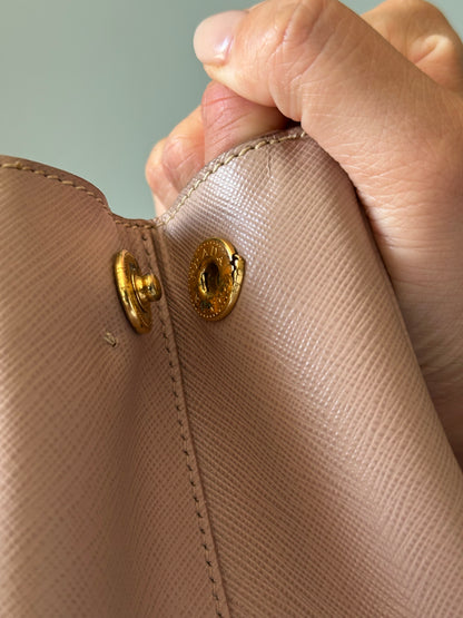 Prada Beige Saffiano Leather Double Zip Galleria Tote with Strap