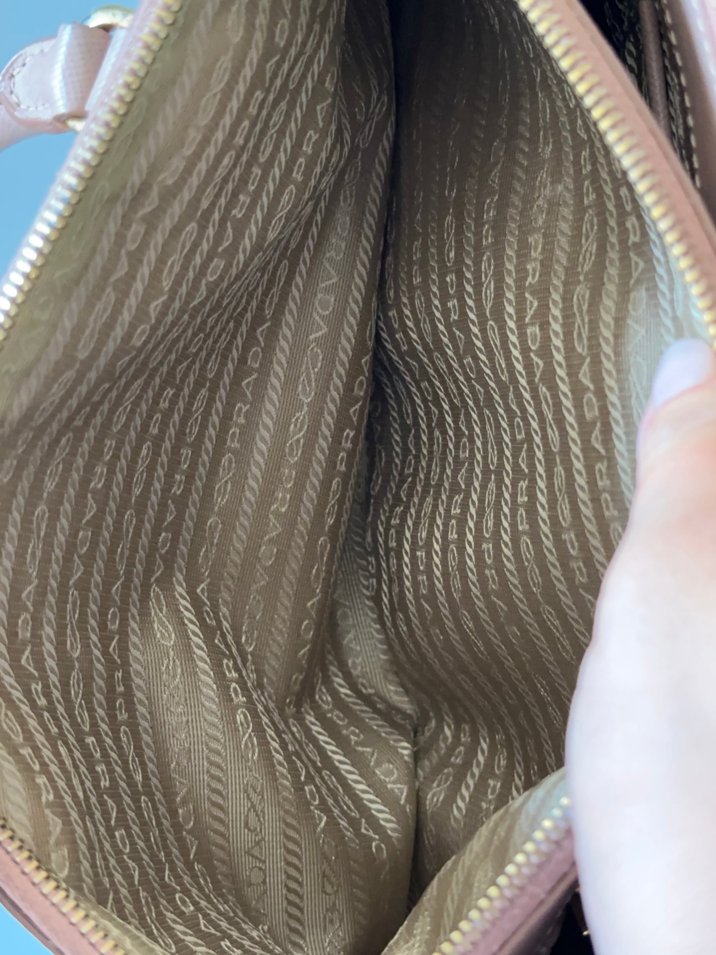 Prada Beige Saffiano Leather Double Zip Galleria Tote with Strap