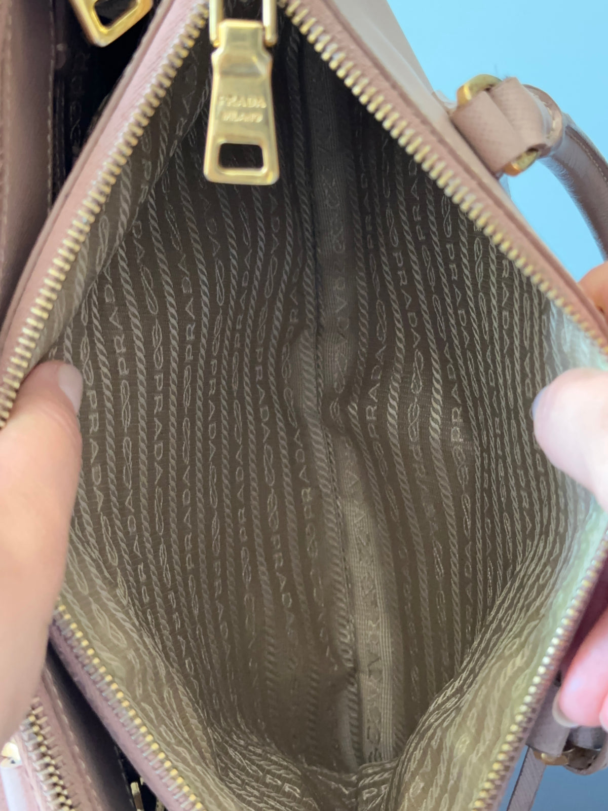 Prada Beige Saffiano Leather Double Zip Galleria Tote with Strap