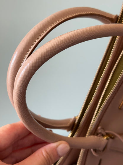 Prada Beige Saffiano Leather Double Zip Galleria Tote with Strap