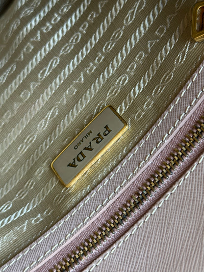 Prada Beige Saffiano Leather Double Zip Galleria Tote with Strap