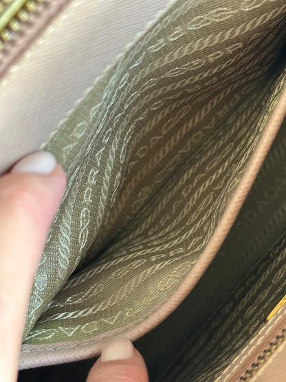 Prada Beige Saffiano Leather Double Zip Galleria Tote with Strap