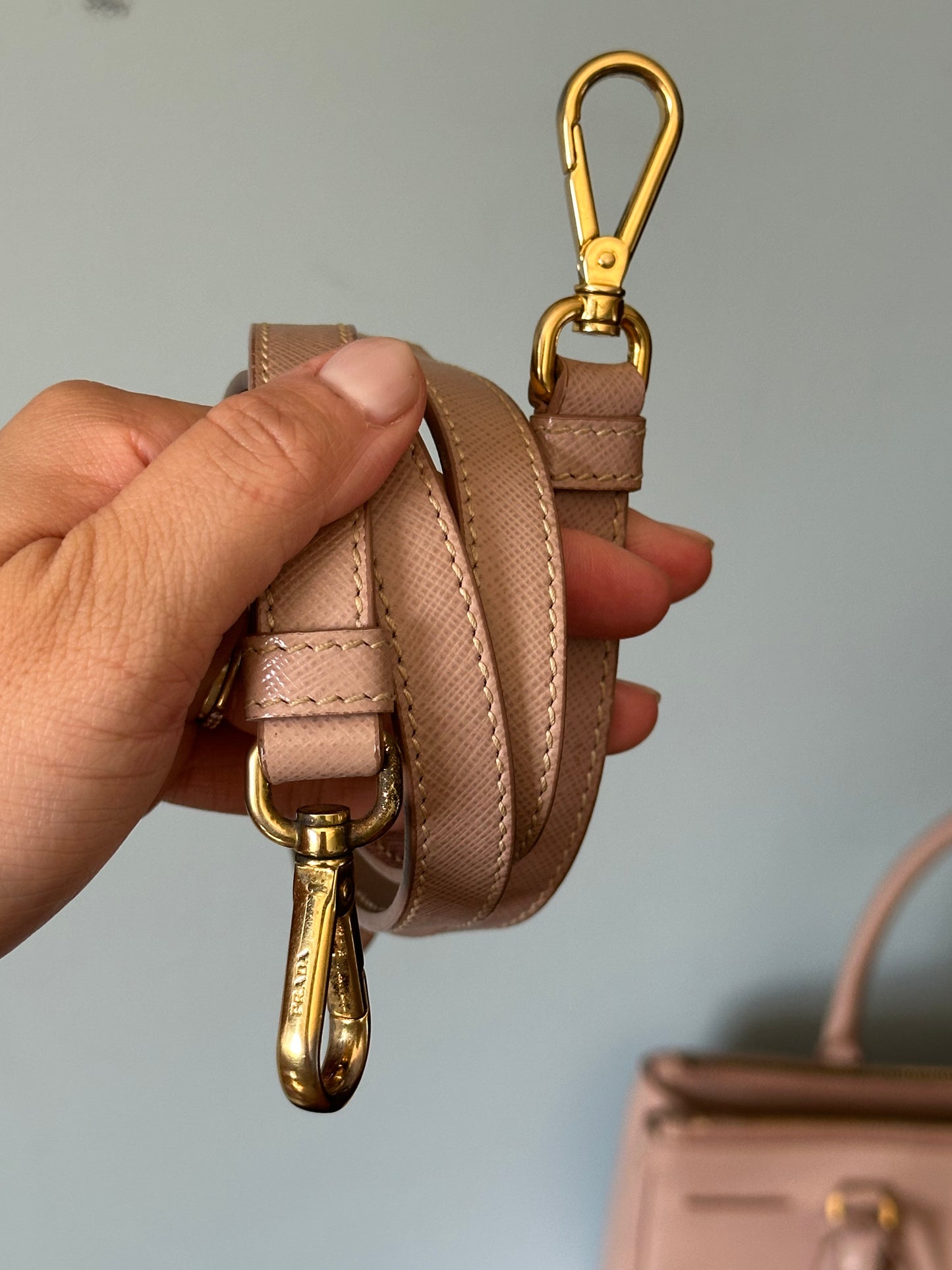 Prada Beige Saffiano Leather Double Zip Galleria Tote with Strap