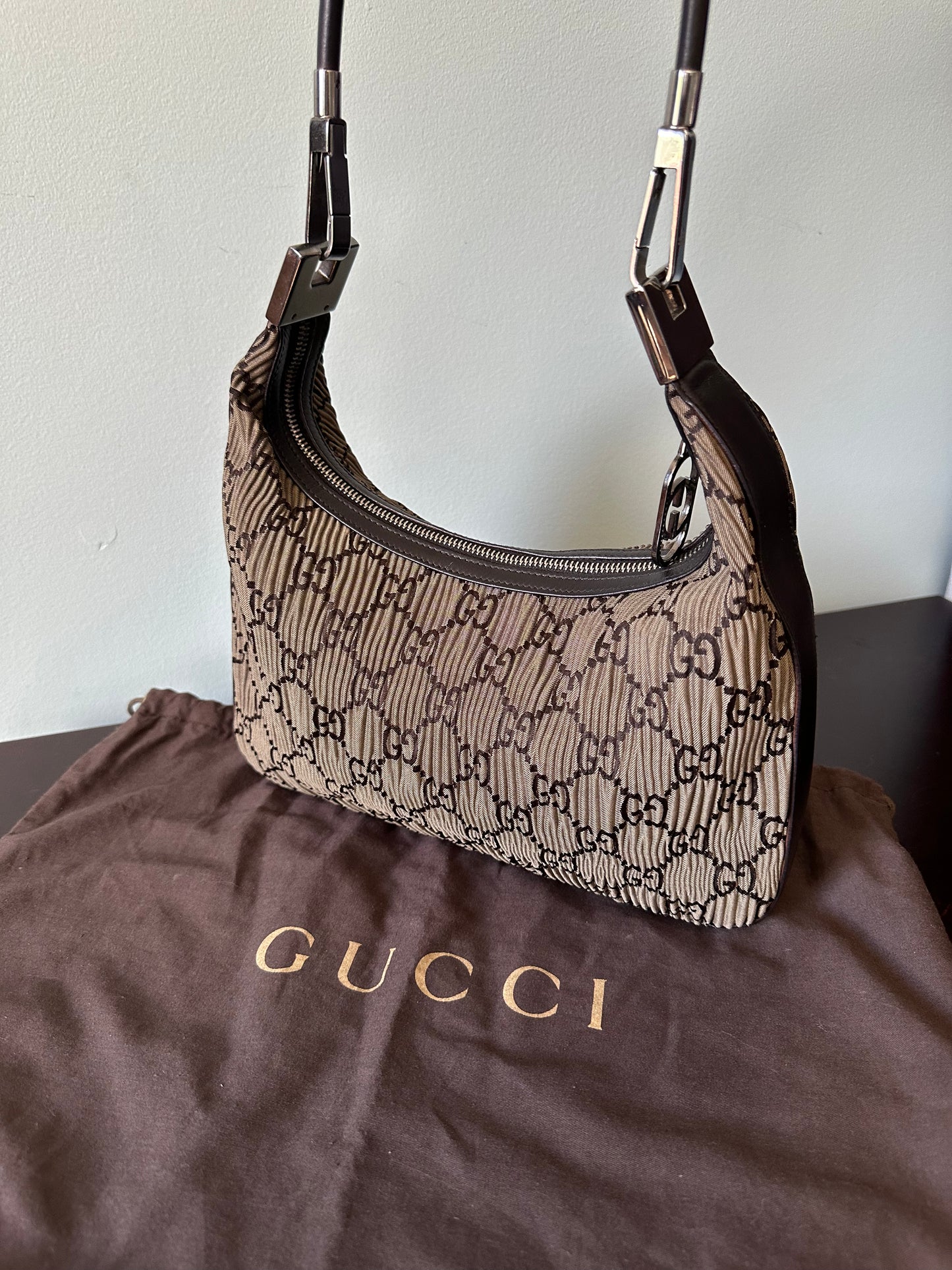 Gucci GG Pleated Monogram Hobo Shoulder Bag