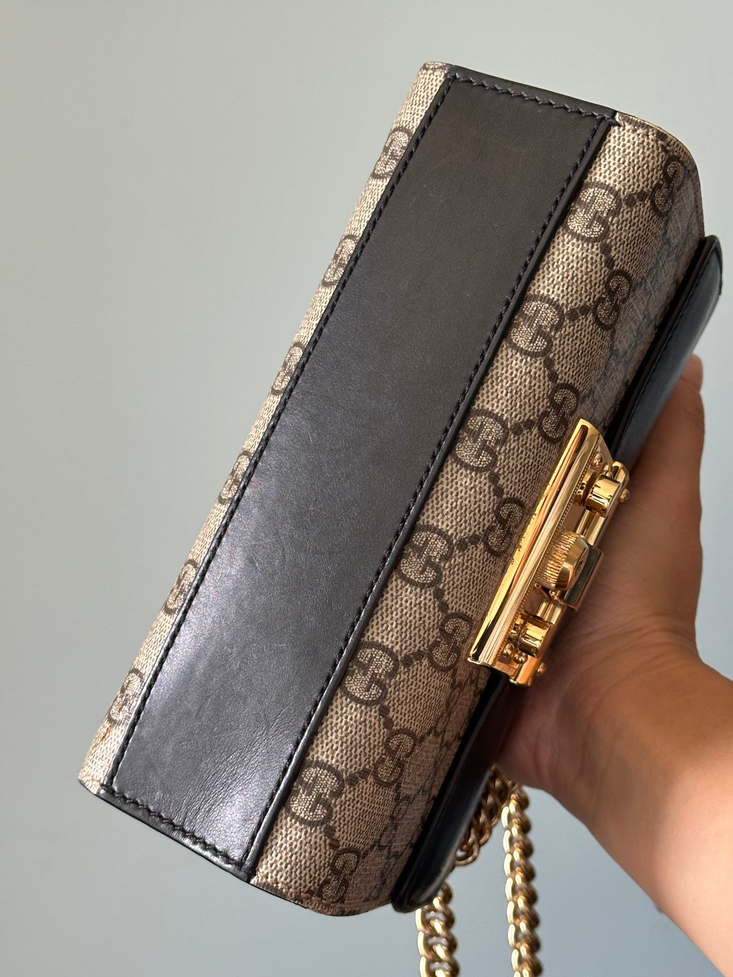 Gucci Small GG Supreme Black Padlock Shoulder Crossbody Bag