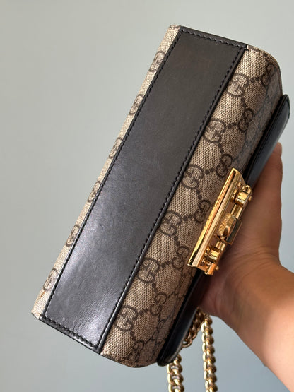 Gucci Small GG Supreme Black Padlock Shoulder Crossbody Bag