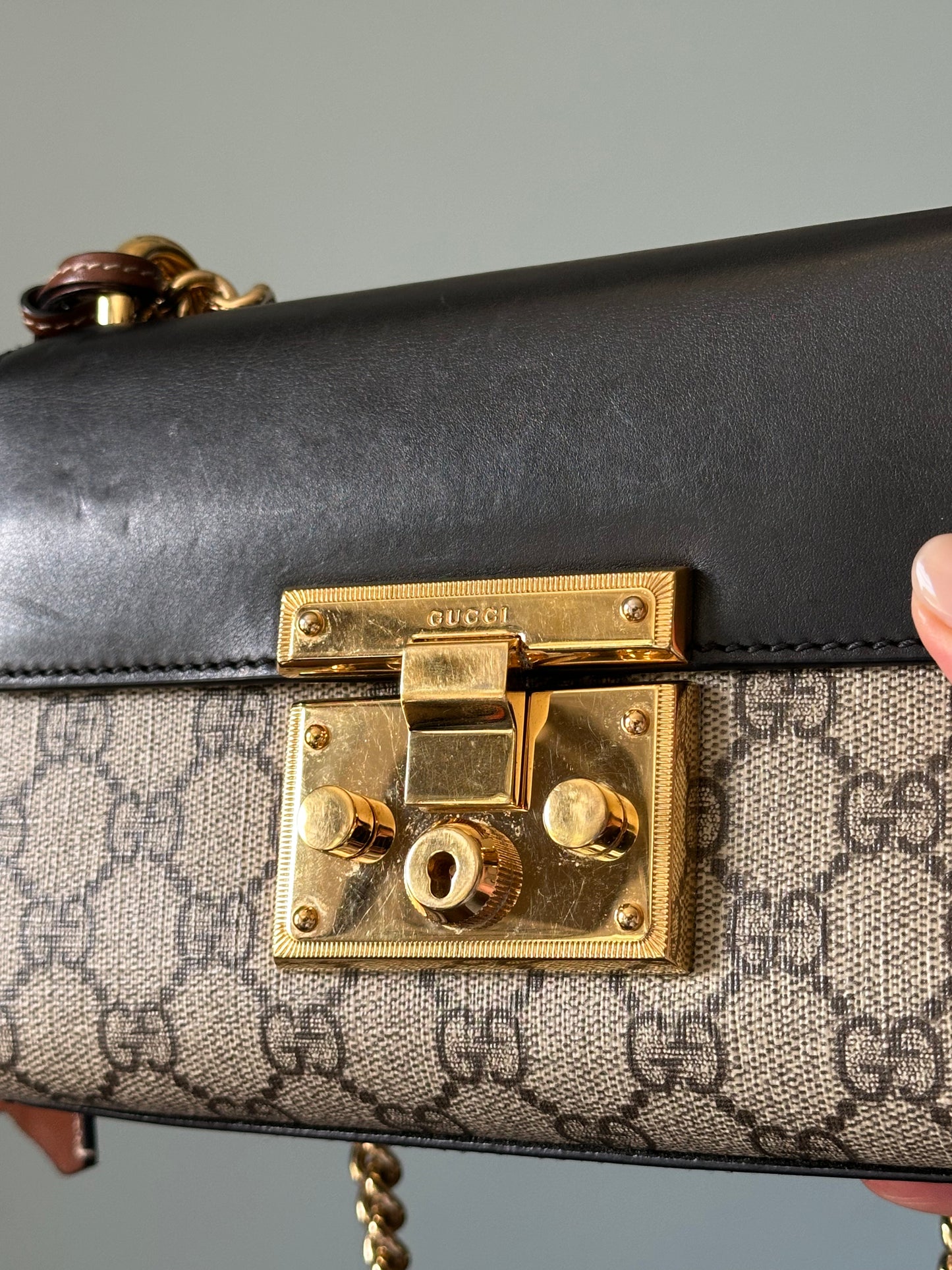 Gucci Small GG Supreme Black Padlock Shoulder Crossbody Bag