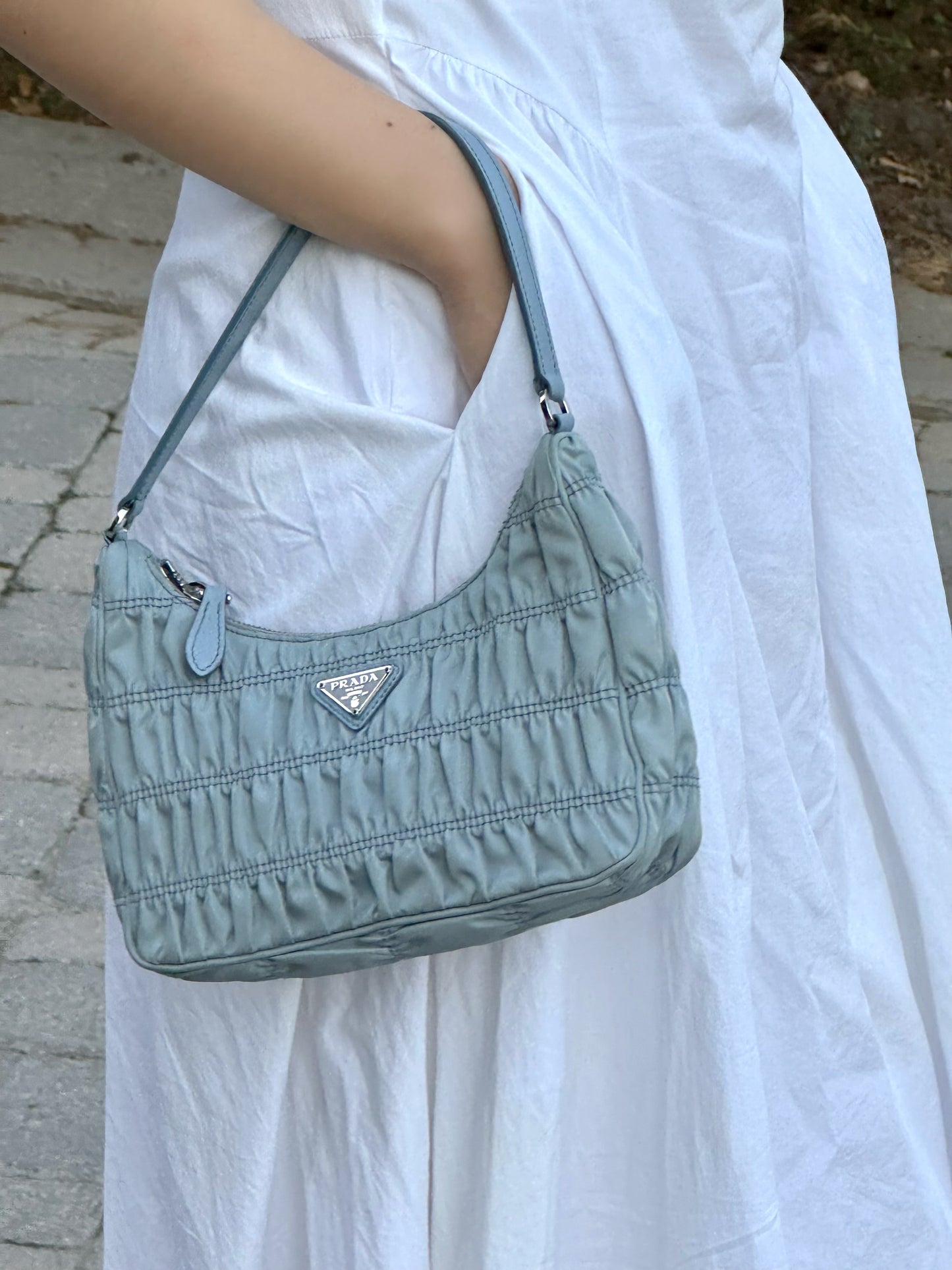 Prada Baby Blue Tessuto Gaufre Re-edition Shoulder Bag