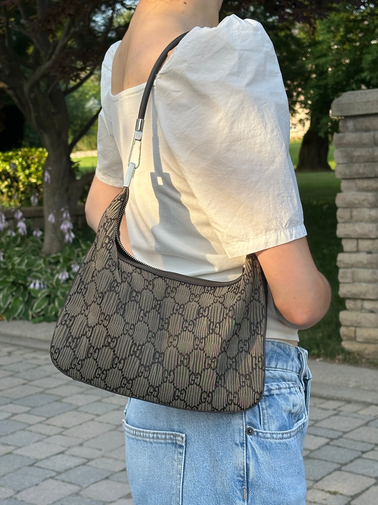 Gucci GG Pleated Monogram Hobo Shoulder Bag