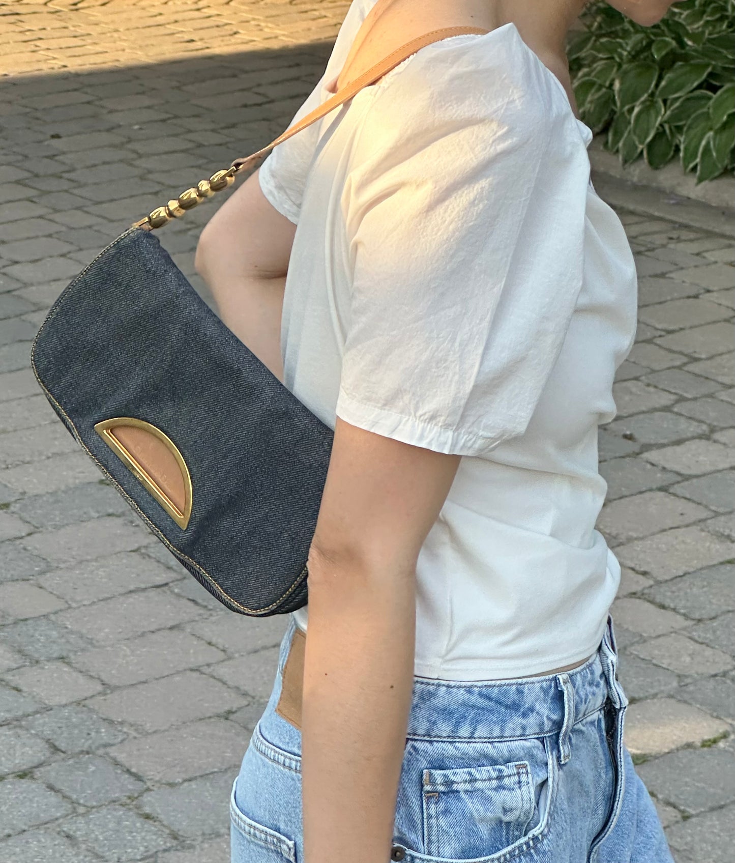 Christian Dior Malice Denim Golden Bead Shoulder Bag