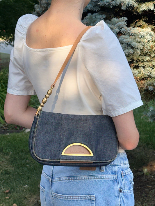 Christian Dior Malice Denim Golden Bead Shoulder Bag