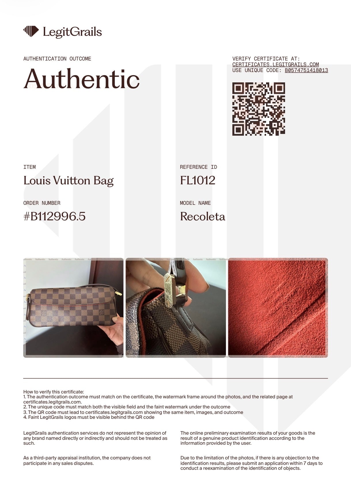 Louis Vuitton Damier Ebene Recoleta Shoulder Bag