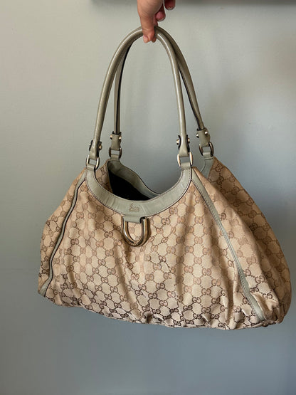 Gucci GG Canvas Abbey D-Ring Shoulder Bag Hobo Tote - Pistachio Green