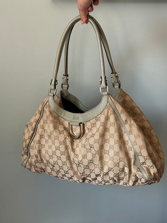 Gucci GG Canvas Abbey D-Ring Shoulder Bag Hobo Tote - Pistachio Green