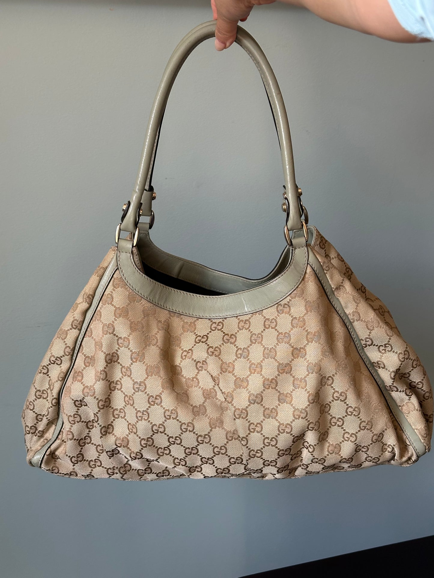 Gucci GG Canvas Abbey D-Ring Shoulder Bag Hobo Tote - Pistachio Green