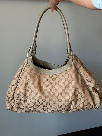 Gucci GG Canvas Abbey D-Ring Shoulder Bag Hobo Tote - Pistachio Green
