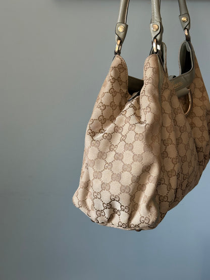 Gucci GG Canvas Abbey D-Ring Shoulder Bag Hobo Tote - Pistachio Green