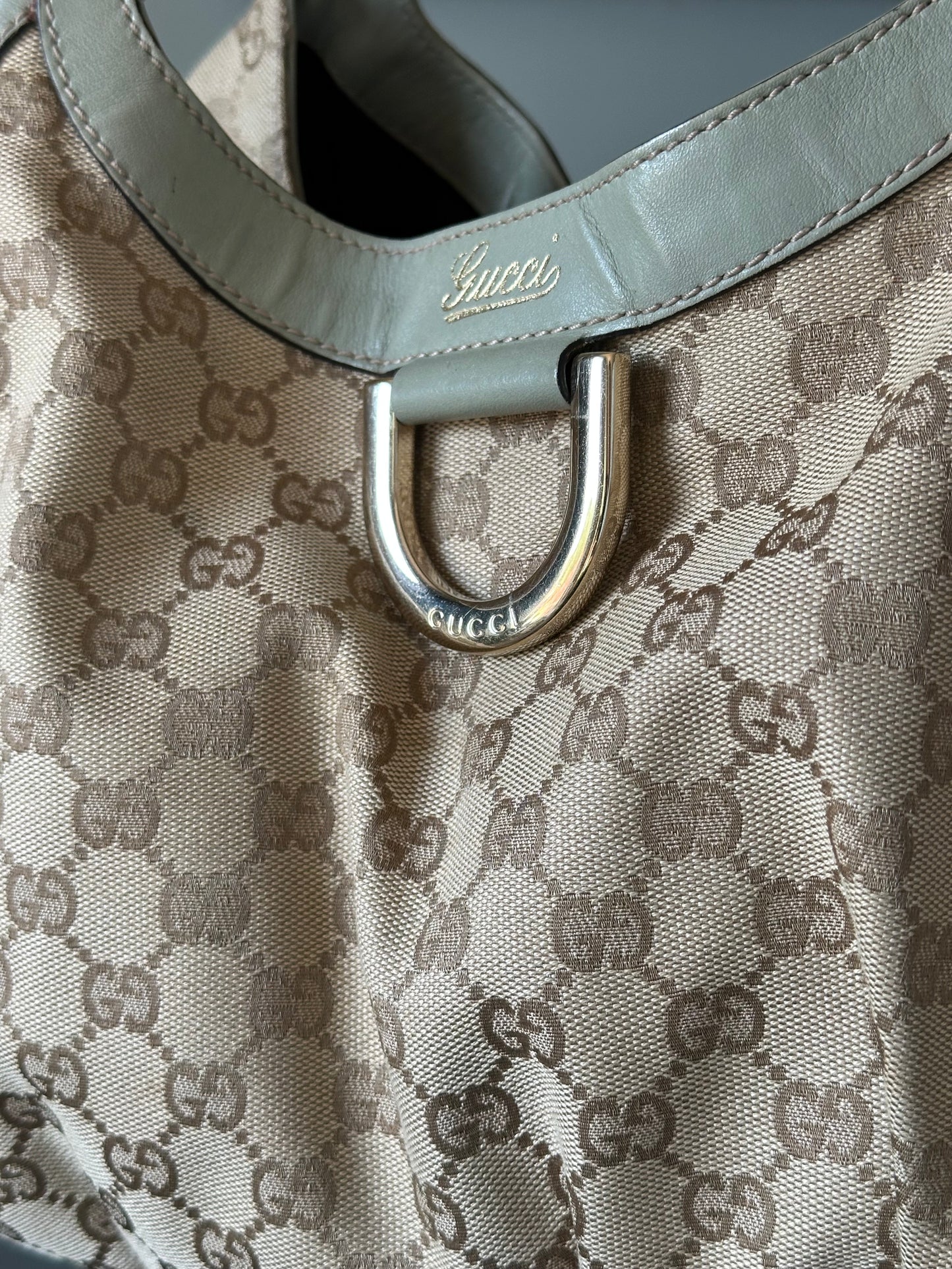 Gucci GG Canvas Abbey D-Ring Shoulder Bag Hobo Tote - Pistachio Green