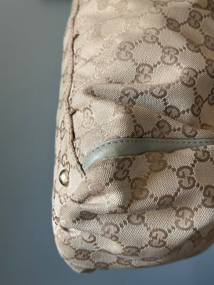 Gucci GG Canvas Abbey D-Ring Shoulder Bag Hobo Tote - Pistachio Green