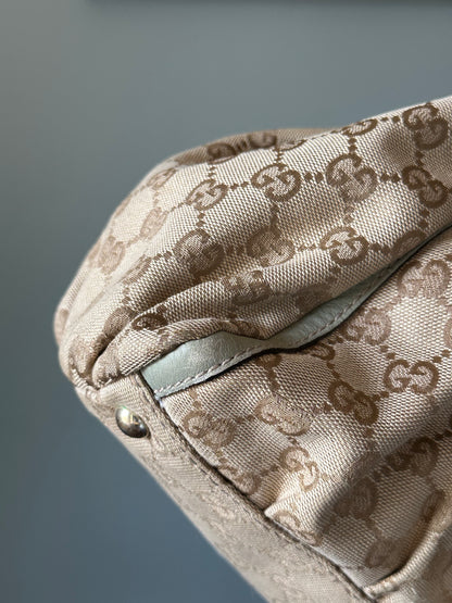 Gucci GG Canvas Abbey D-Ring Shoulder Bag Hobo Tote - Pistachio Green