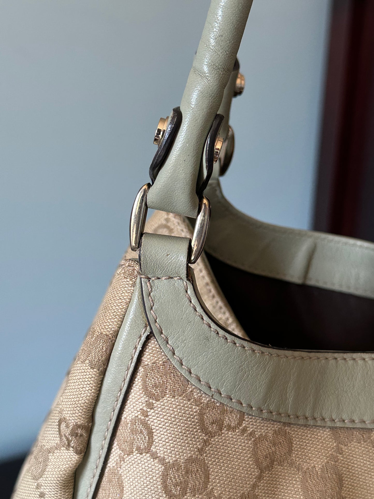 Gucci GG Canvas Abbey D-Ring Shoulder Bag Hobo Tote - Pistachio Green