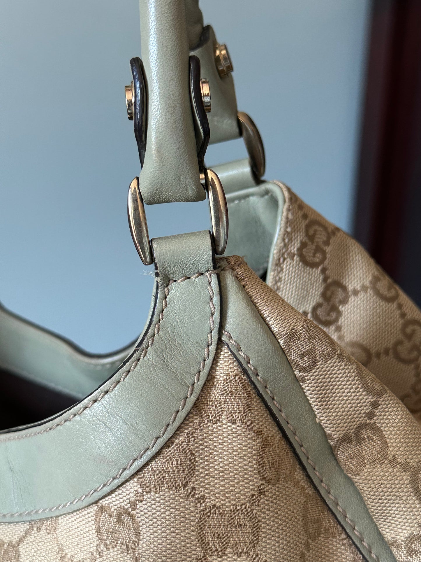 Gucci GG Canvas Abbey D-Ring Shoulder Bag Hobo Tote - Pistachio Green
