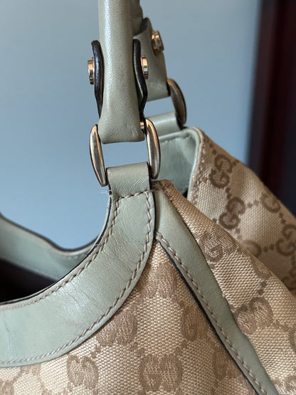 Gucci GG Canvas Abbey D-Ring Shoulder Bag Hobo Tote - Pistachio Green
