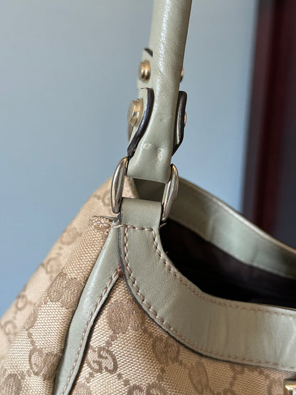 Gucci GG Canvas Abbey D-Ring Shoulder Bag Hobo Tote - Pistachio Green