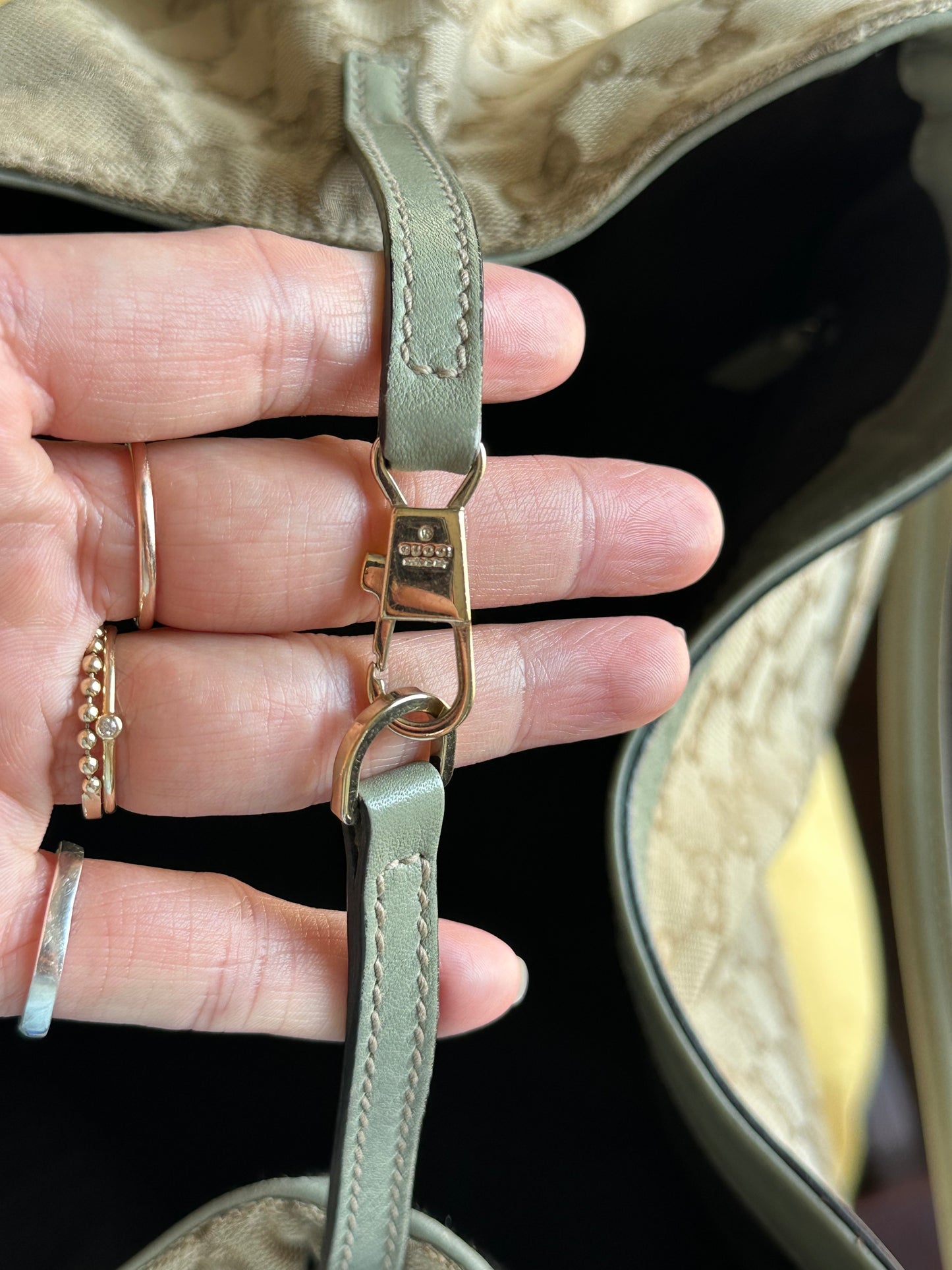 Gucci GG Canvas Abbey D-Ring Shoulder Bag Hobo Tote - Pistachio Green